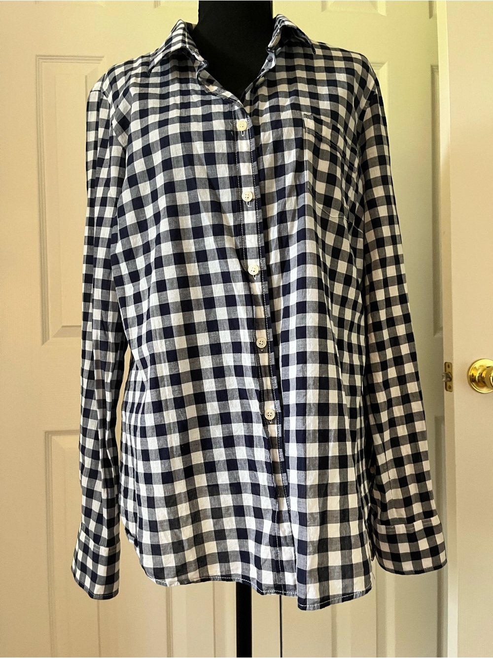 J.Crew Factory Women's Large Navy White Gingham Button-Up Shirt